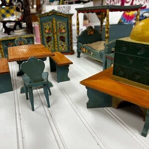 VTG Antique Dora Kuhn Dollhouse 10 Piece Wood Furniture Rare HTF 1950s Sweden